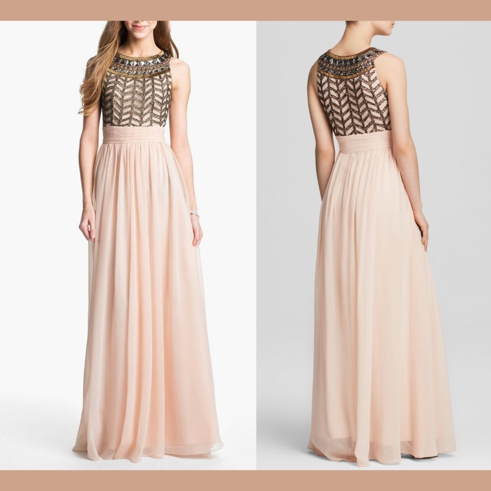 NWT JS Collections [ 12 ]‎ Beaded Bodice Chiffon Gown in Light Pink - Picture 2 of 3
